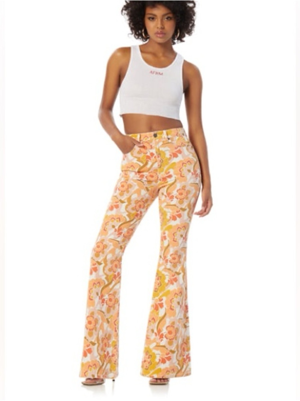 AFRM Floral Wide Leg Pants in Cream, Yellow & Orange